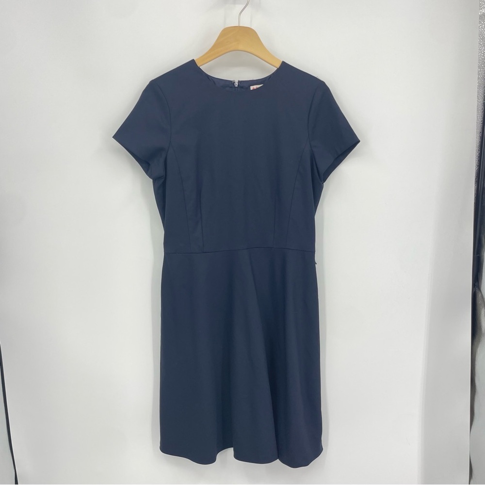 Brooks Brothers Red Fleece Dress 10 Navy Blue Solid Wool Blend Career‎ Office